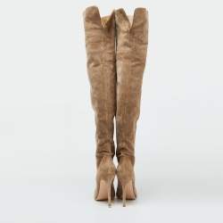 Pre Owned Gianvito Rossi Beige Suede Pointed Toe Over The Knee Boots Size 39.5