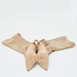 Pre Owned Gianvito Rossi Beige Suede Pointed Toe Over The Knee Boots Size 39.5