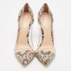 Gianvito Rossi Brown/Beige Python and PVC Plexi Pumps Size 38