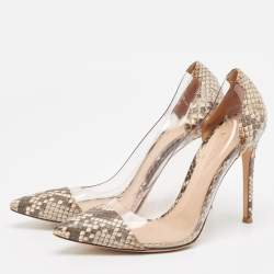 Gianvito Rossi Brown/Beige Python and PVC Plexi Pumps Size 38
