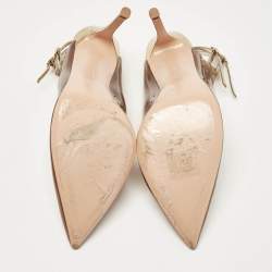 Pre Owned Gianvito Rossi Brown/Gold Leather and PVC Pointed Toe Pumps Size 40