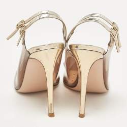 Pre Owned Gianvito Rossi Brown/Gold Leather and PVC Pointed Toe Pumps Size 40