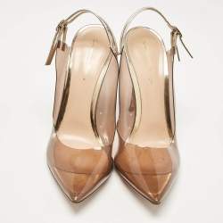 Pre Owned Gianvito Rossi Brown/Gold Leather and PVC Pointed Toe Pumps Size 40