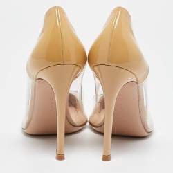 Pre Owned Gianvito Rossi Cream/Beige Patent Leather and PVC Plexi Pumps Size 38