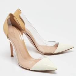 Pre Owned Gianvito Rossi Cream/Beige Patent Leather and PVC Plexi Pumps Size 38
