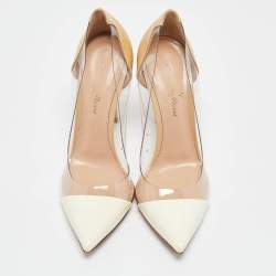 Pre Owned Gianvito Rossi Cream/Beige Patent Leather and PVC Plexi Pumps Size 38