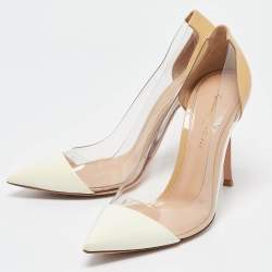 Pre Owned Gianvito Rossi Cream/Beige Patent Leather and PVC Plexi Pumps Size 38