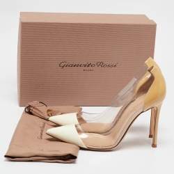 Pre Owned Gianvito Rossi Cream/Beige Patent Leather and PVC Plexi Pumps Size 38