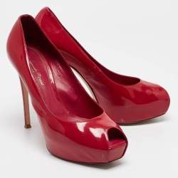 Gianvito Rossi Red Patent Leather Peep Toe Pumps Size 39.5