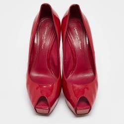 Gianvito Rossi Red Patent Leather Peep Toe Pumps Size 39.5