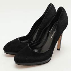 Pre Owned Gianvito Rossi Black Calf Hair and Patent Leather Pumps Size 38.5