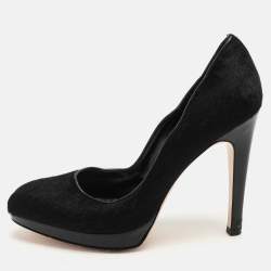 Pre Owned Gianvito Rossi Black Calf Hair and Patent Leather Pumps Size 38.5