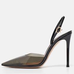 Pre Owned Gianvito Rossi Black Patent Leather and PVC Ribbon Slingback Pumps Size 38