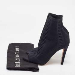 Pre Owned Gianvito Rossi Black Knit Fabric Vires Open Toe Ankle Booties Size 37.5