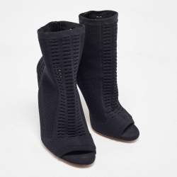 Pre Owned Gianvito Rossi Black Knit Fabric Vires Open Toe Ankle Booties Size 37.5