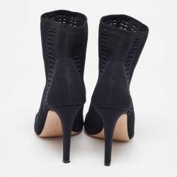 Pre Owned Gianvito Rossi Black Knit Fabric Vires Open Toe Ankle Booties Size 37.5