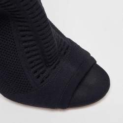 Pre Owned Gianvito Rossi Black Knit Fabric Vires Open Toe Ankle Booties Size 37.5