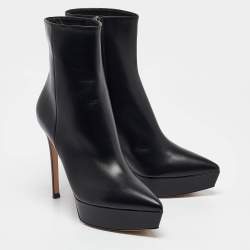 Pre Owned Gianvito Rossi Black Leather Ankle Length Boots Size 38