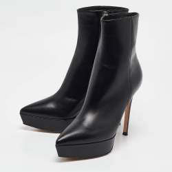 Pre Owned Gianvito Rossi Black Leather Ankle Length Boots Size 38