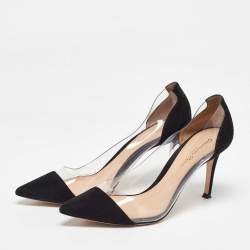 Gianvito Rossi Black PVC and Suede Plexi Pointed Toe Pumps Size 37.5