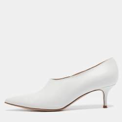 Gianvito Rossi White Leather Pointed Toe Pumps Size 38.5