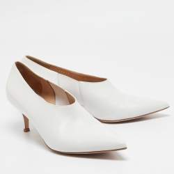 Gianvito Rossi White Leather Pointed Toe Pumps Size 38.5