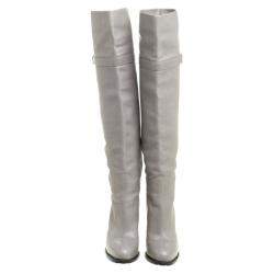Pre Owned Gianvito Rossi Grey Leather Knee High Boots Size 38