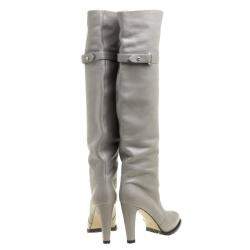 Pre Owned Gianvito Rossi Grey Leather Knee High Boots Size 38