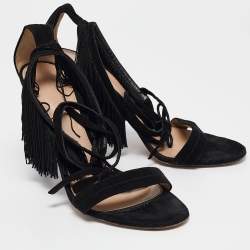 Pre Owned Gianvito Rossi Black Suede Olivia Ankle Strap Sandals Size 40