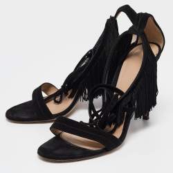 Pre Owned Gianvito Rossi Black Suede Olivia Ankle Strap Sandals Size 40