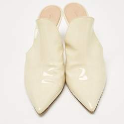 Gianvito Rossi Cream Patent Leather Aramis Mules Size 38.5