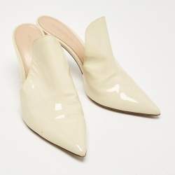 Gianvito Rossi Cream Patent Leather Aramis Mules Size 38.5