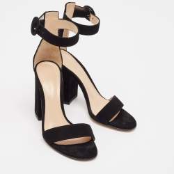 Pre Owned Gianvito Rossi Black Suede Versilia Sandals Size 34.5