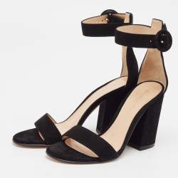 Pre Owned Gianvito Rossi Black Suede Versilia Sandals Size 34.5
