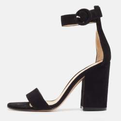 Pre Owned Gianvito Rossi Black Suede Versilia Sandals Size 34.5