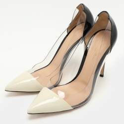 Gianvito Rossi Cream/Black Patent Leather and PVC Plexi Pumps Size 40