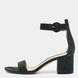 Pre Owned Gianvito Rossi Dark Green Suede Versilia Sandals Size 38
