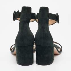 Pre Owned Gianvito Rossi Dark Green Suede Versilia Sandals Size 38