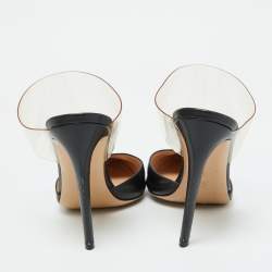 Gianvito Rossi Black Leather and PVC Plexi Pointed Toe Mules Size 41