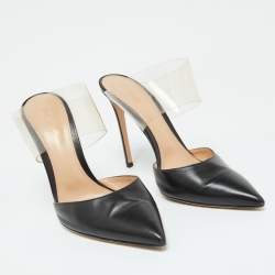 Gianvito Rossi Black Leather and PVC Plexi Pointed Toe Mules Size 41