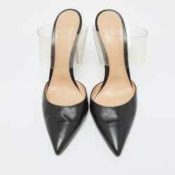 Gianvito Rossi Black Leather and PVC Plexi Pointed Toe Mules Size 41