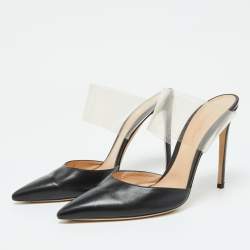 Gianvito Rossi Black Leather and PVC Plexi Pointed Toe Mules Size 41