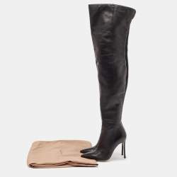 Pre Owned Gianvito Rossi Black Patent Leather Pointed-Toe Over The Knee Boots Size 38