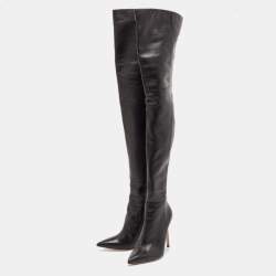 Pre Owned Gianvito Rossi Black Patent Leather Pointed-Toe Over The Knee Boots Size 38