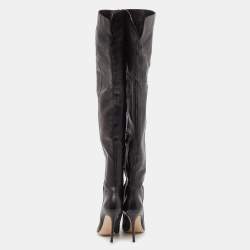 Pre Owned Gianvito Rossi Black Patent Leather Pointed-Toe Over The Knee Boots Size 38