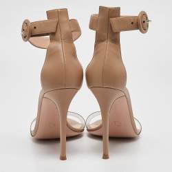 Pre Owned Gianvito Rossi Beige Leather and PVC Portofino Ankle Strap Sandals Size 39.5