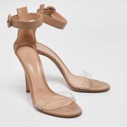 Pre Owned Gianvito Rossi Beige Leather and PVC Portofino Ankle Strap Sandals Size 39.5