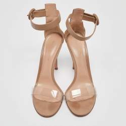 Pre Owned Gianvito Rossi Beige Leather and PVC Portofino Ankle Strap Sandals Size 39.5
