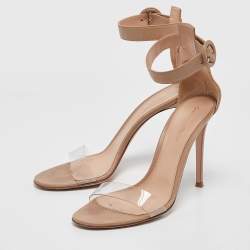 Pre Owned Gianvito Rossi Beige Leather and PVC Portofino Ankle Strap Sandals Size 39.5
