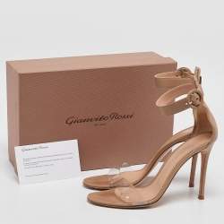 Pre Owned Gianvito Rossi Beige Leather and PVC Portofino Ankle Strap Sandals Size 39.5